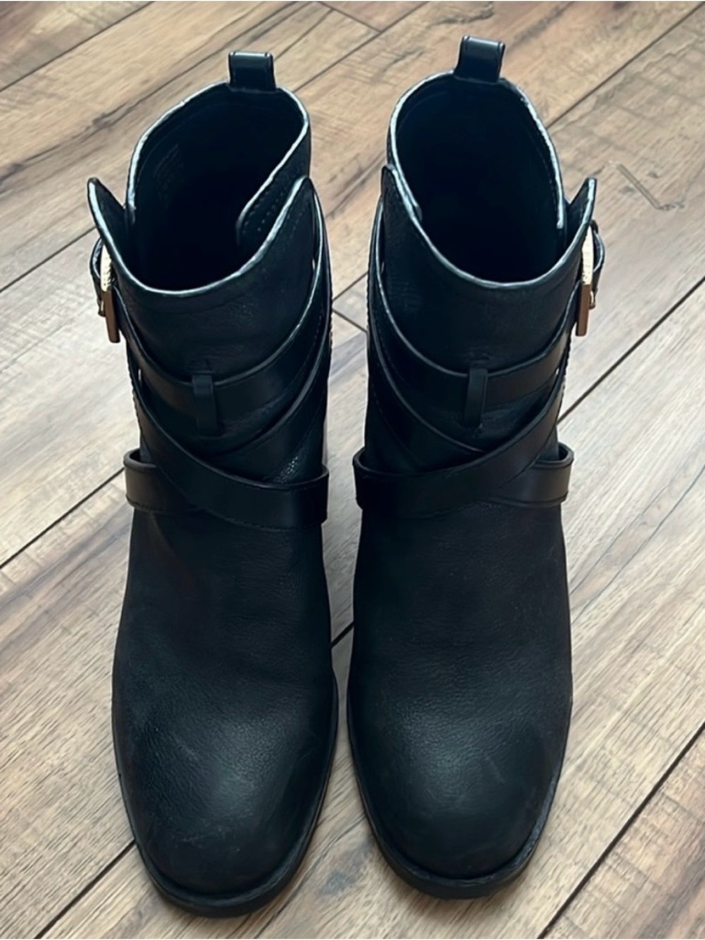 Tory Burch Black Leather Ankle Booties with Wrap Straps